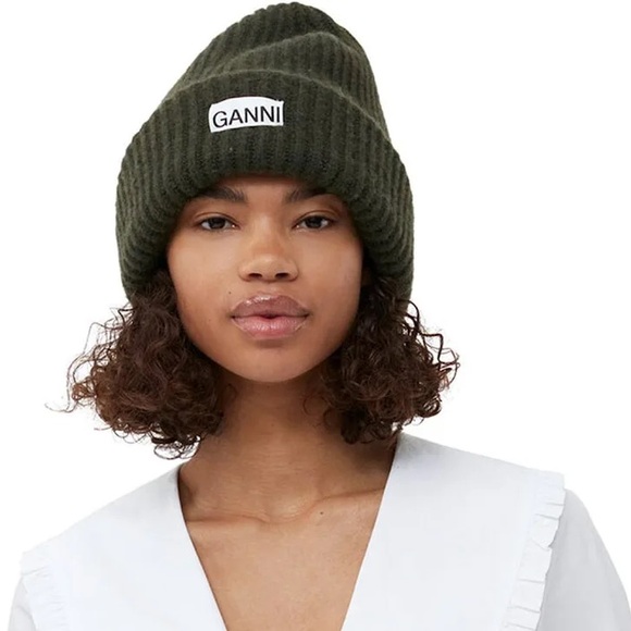 Ganni Accessories - Olive Green GANNI Oversized Wool Rib Knit Beanie